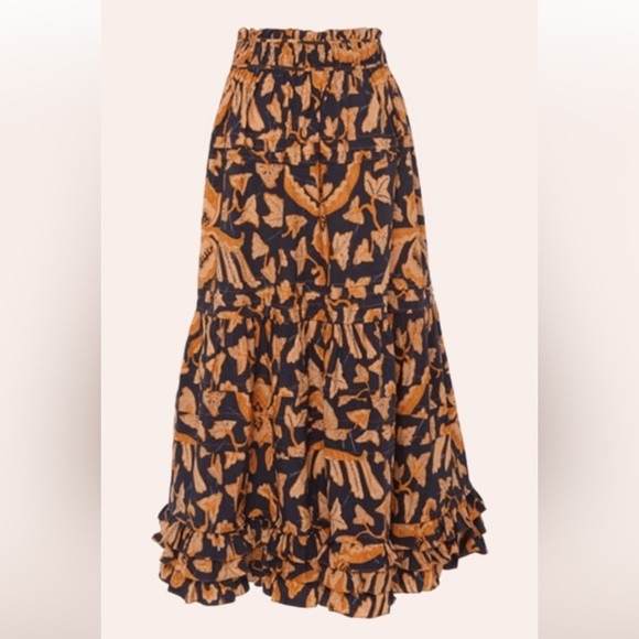 ULLA JOHNSON Arya Patterned Skirt Floral Ruffle Maxi Skirt Size 4 Midnight Print - Picture 1 of 17